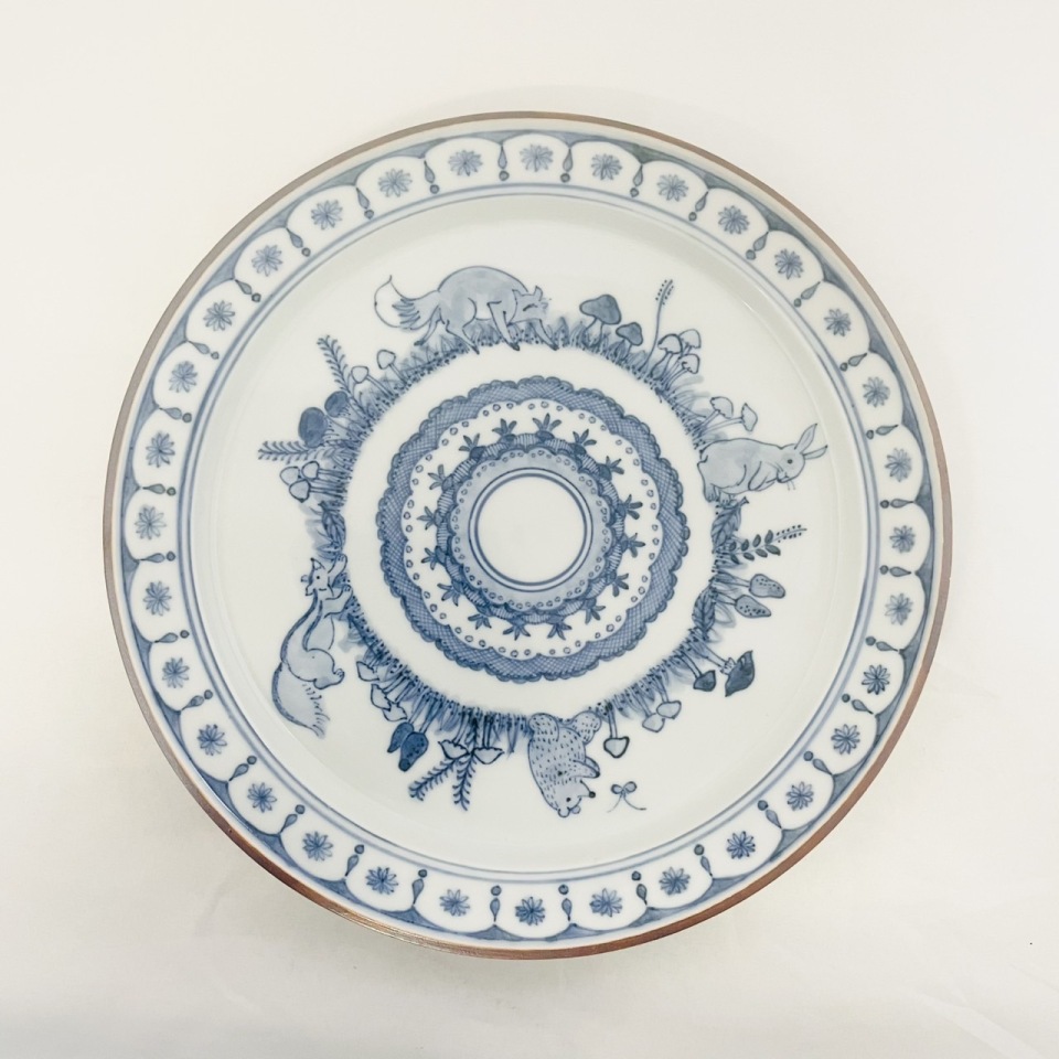 陶器の母子像　九谷焼 九谷焼 8寸皿 親子図 明治初期 | Antique Nanae